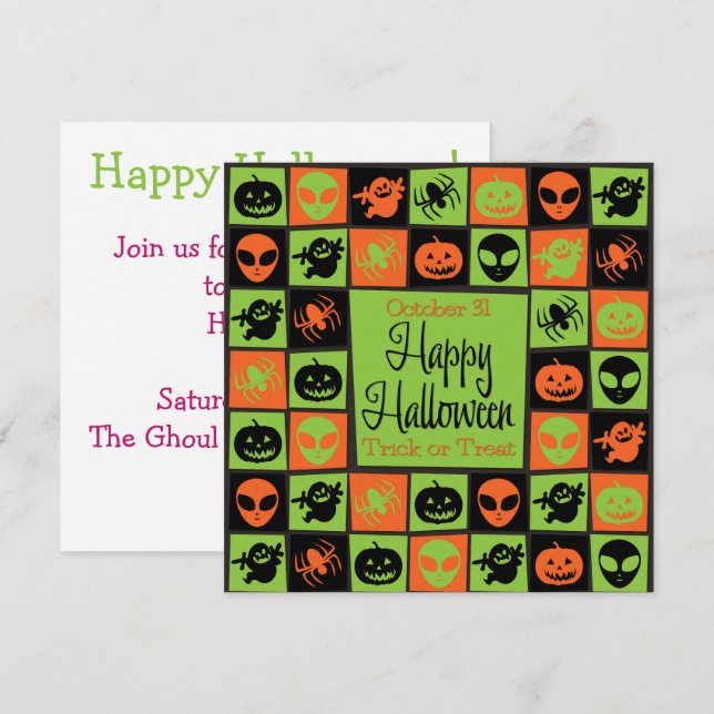 Halloween mosaic inbjudningar (Fram/baksida)