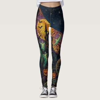 Halloween Mosaik Spöktlott Svart Katt Leggings