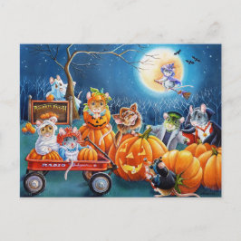 Halloween-möss i Pumpkin Patch Watercolor Art Vykort