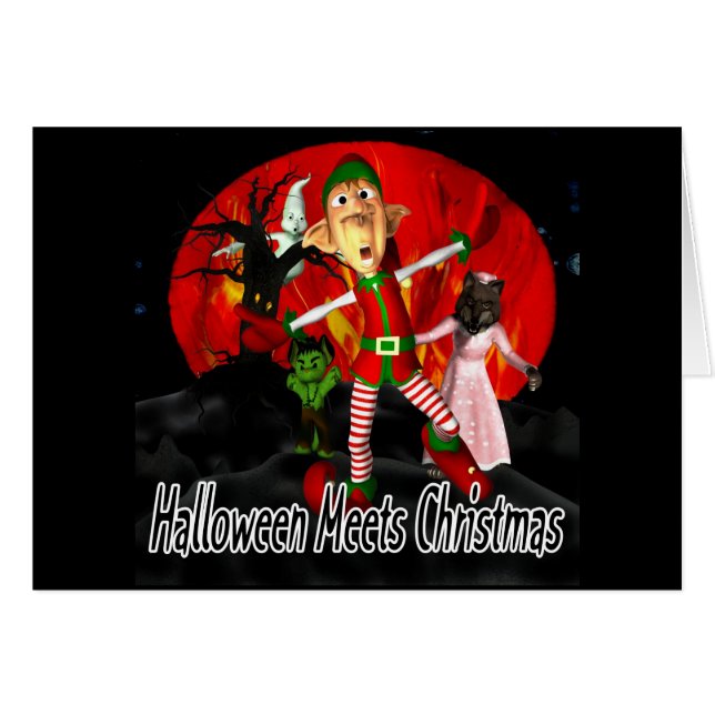 Halloween möter jul - älvaspring bort OBS kort (Framsidan Horizontal)