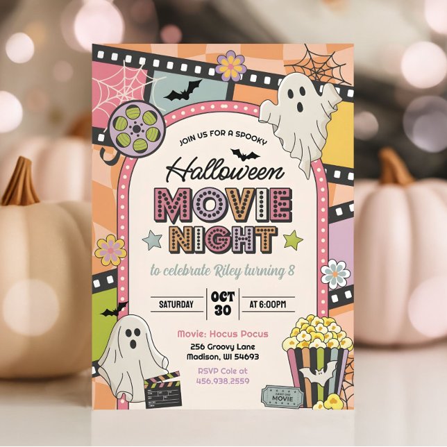 Halloween Movie Night Girl Birthday Invitation Inbjudningar (Skapare uppladdad)