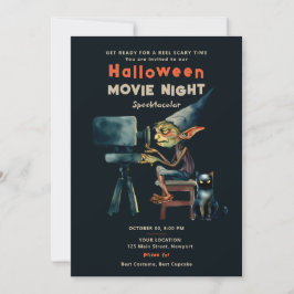 Halloween Movie Night Gremlin Black Cat Black Chic Inbjudningar