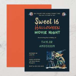 Halloween Movie Night Gremlin Character Sweet 16 Inbjudningar