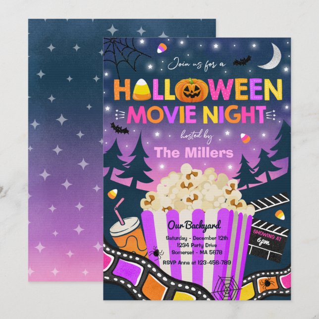 Halloween Movie Night Party Halloween Spooktacular Inbjudningar (Fram/baksida)