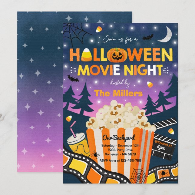 Halloween Movie Night Party Halloween Spooktacular Inbjudningar (Fram/baksida)