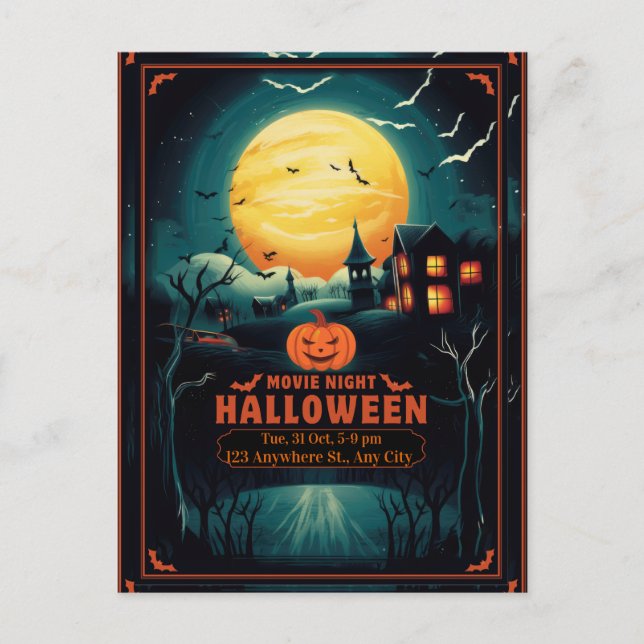 Halloween Movie Night Poster Helg Vykort (Framsida)