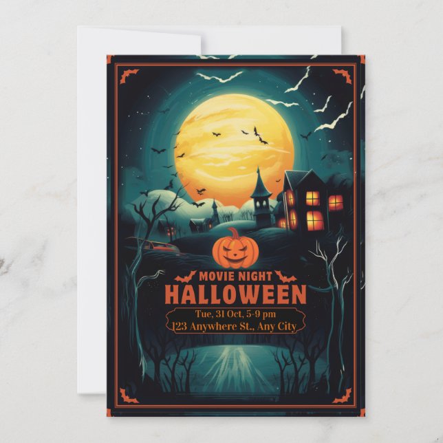 Halloween Movie Night Poster Spara Datumet (Framsida)
