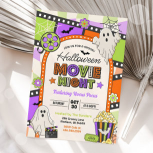 Halloween Movie Night Scary Backyard Birthday Inbjudningar