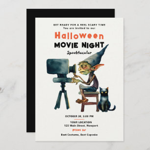 Halloween Movie Night Spooktacular Gremlin Cat Inbjudningar