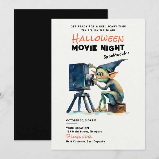 Halloween Movie Night Spooktacular Grönt Gremlin Inbjudningar (Fram/baksida)