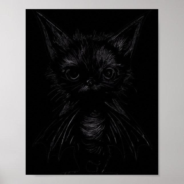 Halloween Mpy Svart Kittens I Fladdermus Kostym  Poster (Framsidan)