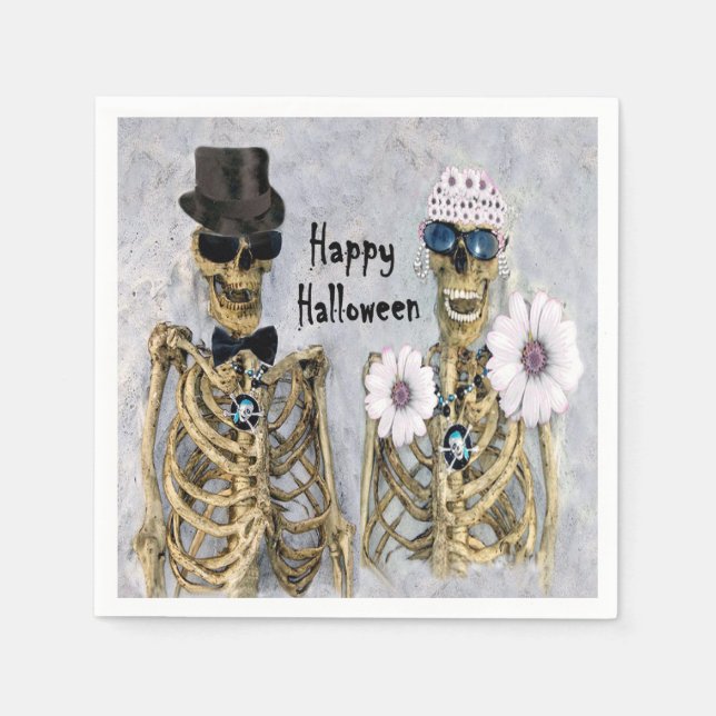 Halloween, Mr. & Skully skelettons napkins. Pappersservett (Framsidan)