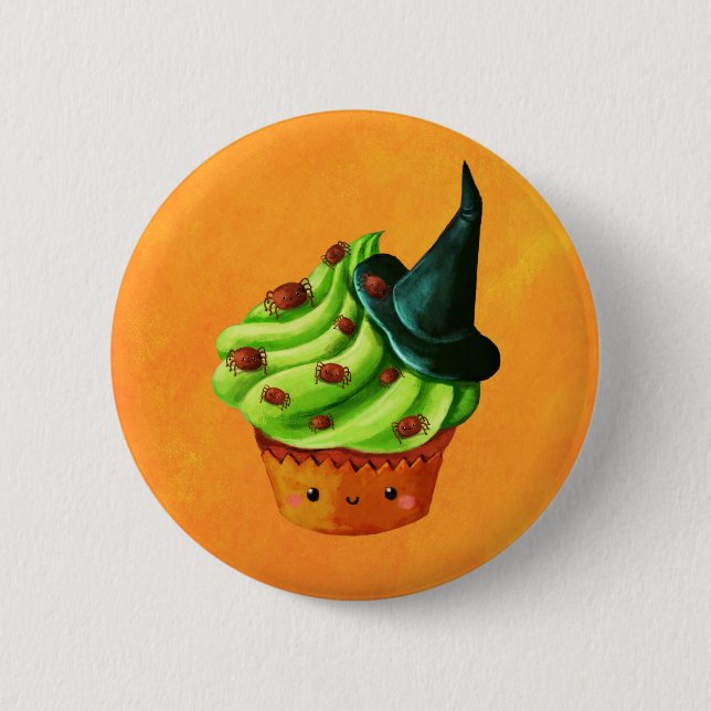 Halloween muffinfullt av mycket lilla spindlar knapp (Framsida)