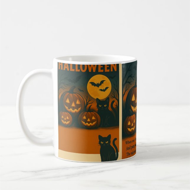 Halloween Mugg med Black Cat, Pumpkins och Fullt M (Vänster)