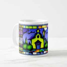 Halloween-mugg med huskvarn i glasmålning kaffemugg