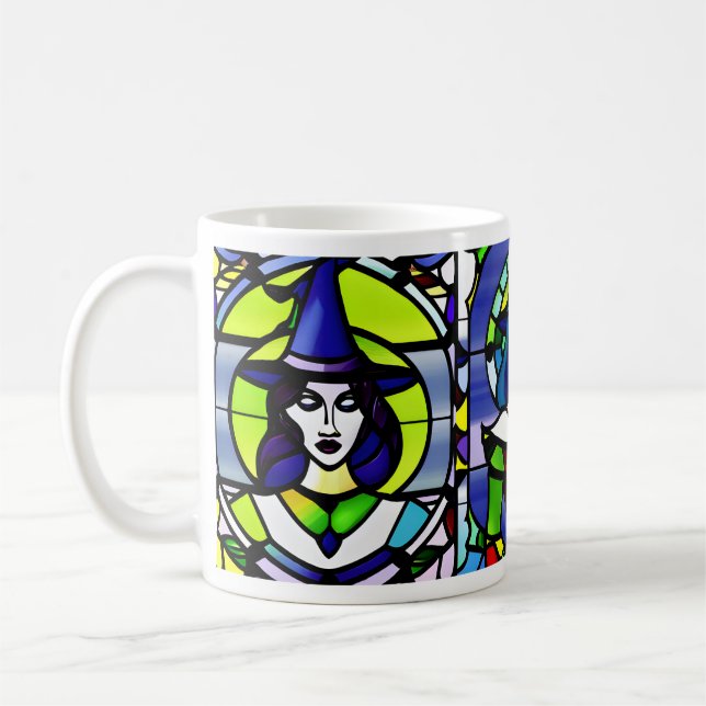 Halloween-mugg med kvinna i fönsterglas kaffemugg (Vänster)