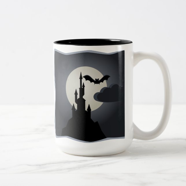 Halloween-mugg med slott, fladdermus och fullmåne Två-Tonad mugg (Höger)