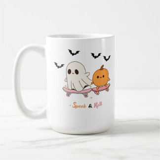 Halloween-mugg med spöke och pumpa som skateboarda kaffemugg