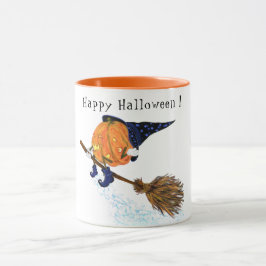 Halloween Mugg Witch Pumpkin Flies Broom Roligt