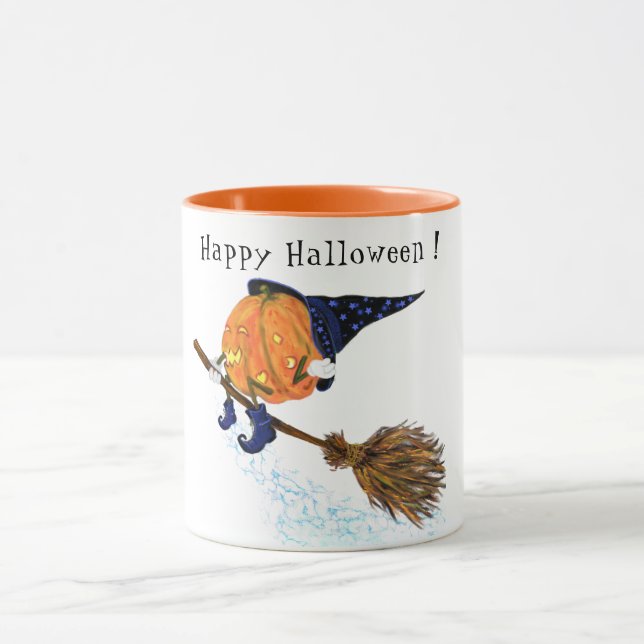Halloween Mugg Witch Pumpkin Flies Broom Roligt (Center)