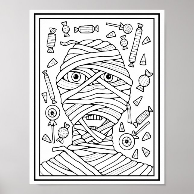 Halloween Mummy Candy Coloring Page Art Poster (Framsidan)