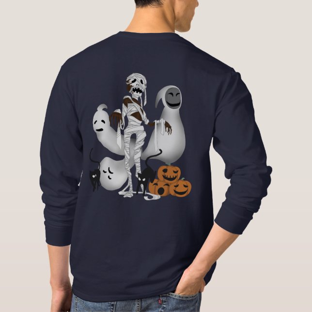 Halloween Mummy med Kattunge och Ghost Manar T Shirt (Baksida)