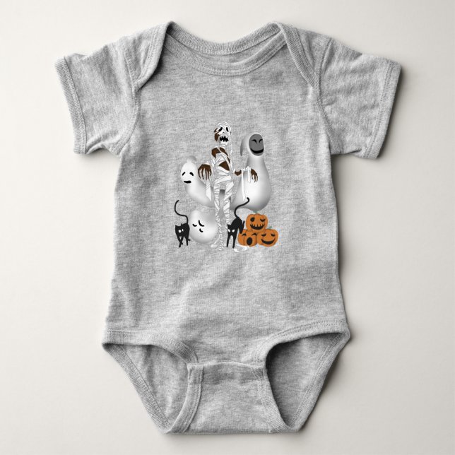 Halloween Mummy med Kattunge och Ghost T Shirt (Framsida)