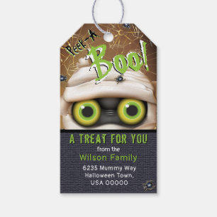 Halloween Mummy Monster Peek A Boo Adress Presentetikett
