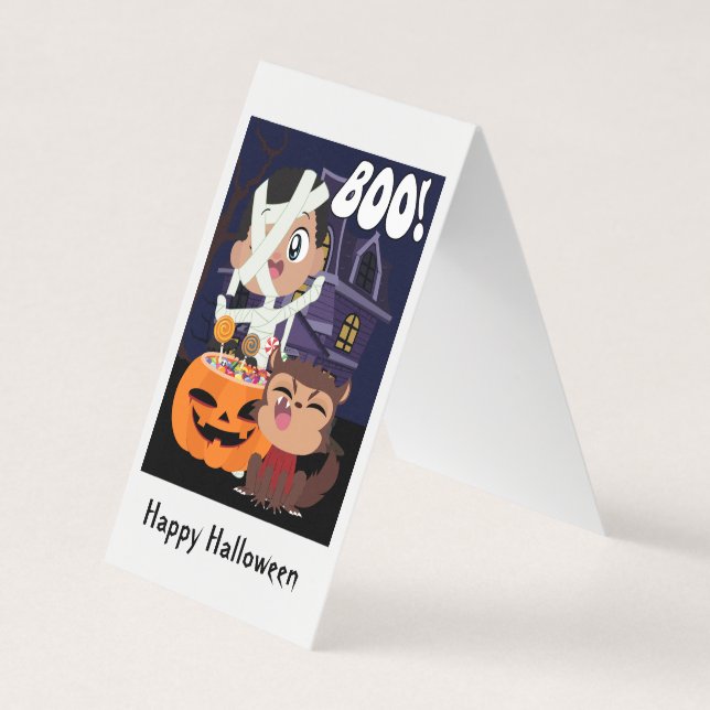 Halloween Mummy, Pumpkin och Werevarg Mini Card Visitkort (Framsida)