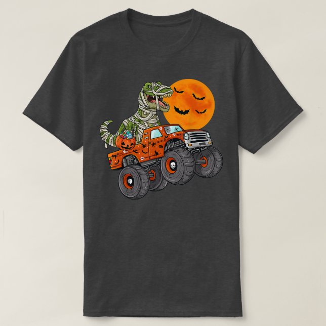 Halloween Mummy T Re Monster Lastbil Boys Kids Ton T Shirt (Design framsida)