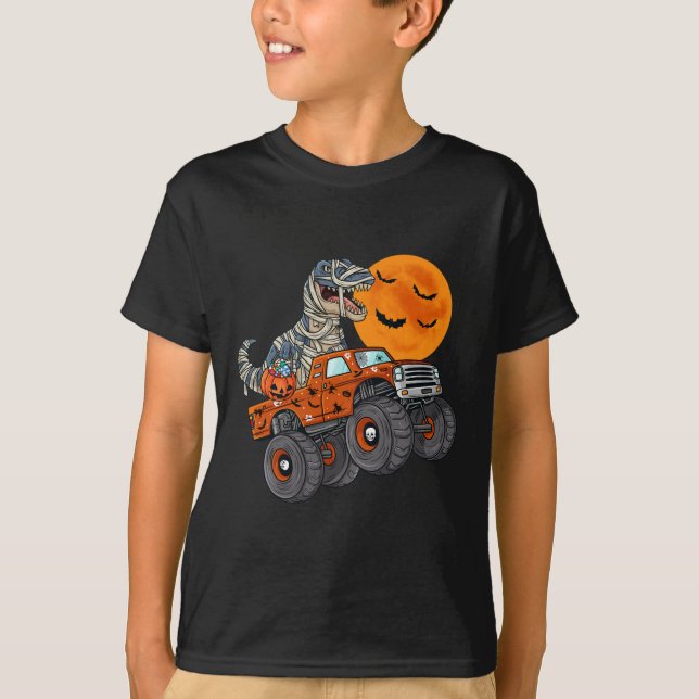 Halloween Mummy T Rex Monster Lastbil Boys Kids To T Shirt (Framsida)
