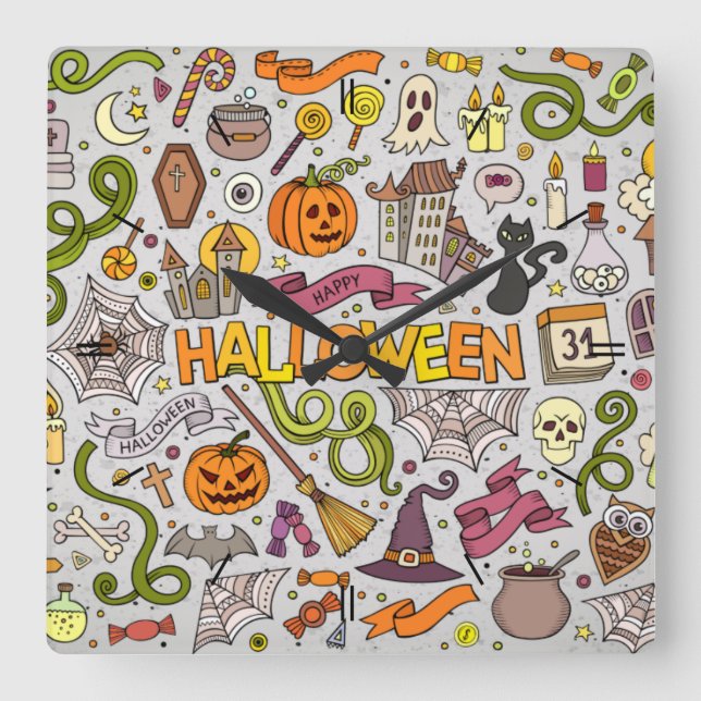 Halloween-mur med hemlig kammarruta fyrkantig klocka (Framsida)