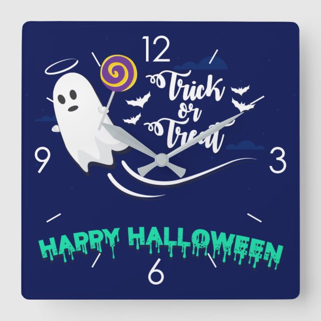 Halloween-mur med hemlig kammarruta fyrkantig klocka (Framsida)