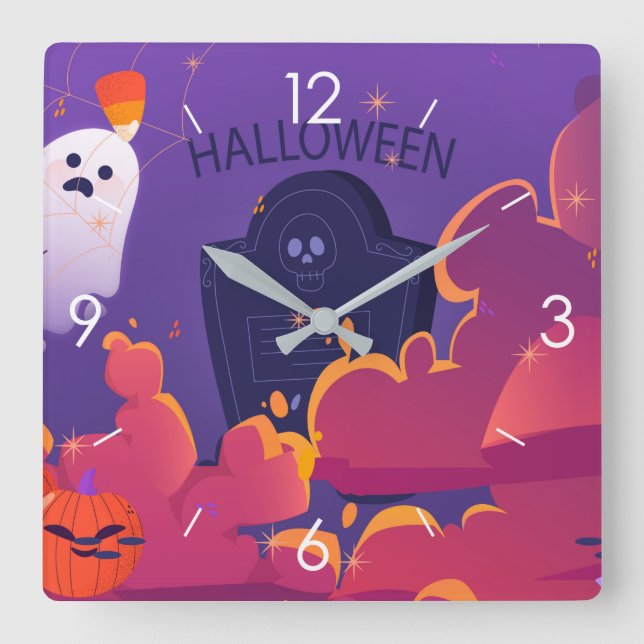 Halloween-mur med hemlig kammarruta fyrkantig klocka (Framsida)