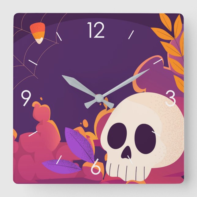Halloween-mur med hemlig kammarruta fyrkantig klocka (Framsida)