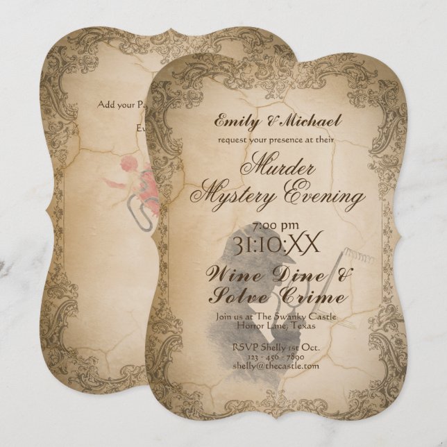 Halloween Murder Vintage Calligraphy Mystoppy Part Inbjudningar (Fram/baksida)