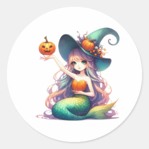 Halloween Mystical Sjöjungfru Girl Runt Klistermärke