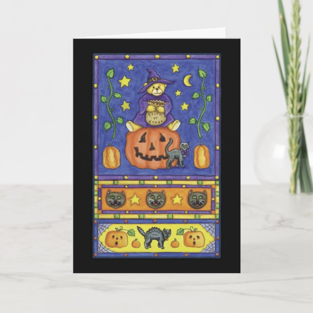 Halloween nalle på pumpa kort (Framsida)