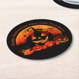 Halloween Namn År 20xx Glow Pumpkin Cat-Webben Underlägg Papper Rund
