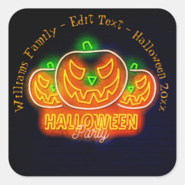 Halloween Namn År 20xx Neon Glow look Pumpkin Fyrkantigt Klistermärke