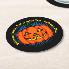 Halloween Namn År 20xx Neon Glow look Pumpkin Underlägg Papper Rund