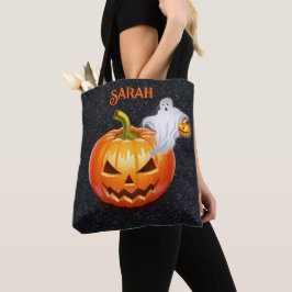 Halloween Namn Bus eller godis Scary Pumpkin Ghost Tygkasse