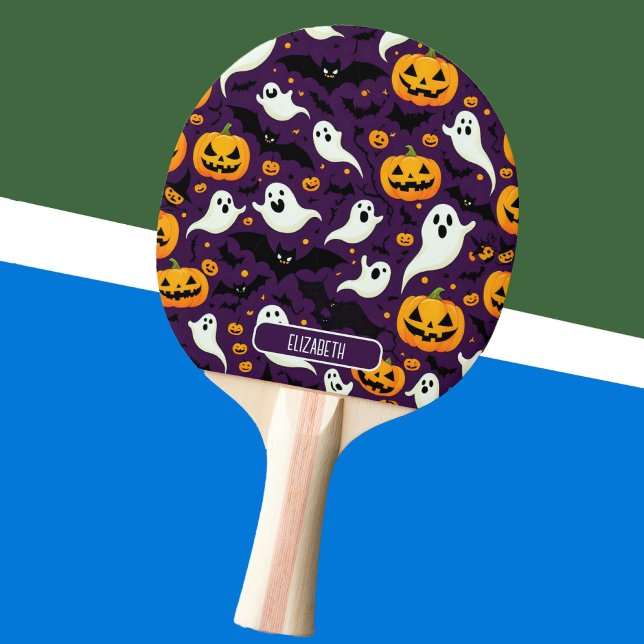 Halloween Namn Fladdermus Pumpkin Lila Mönster lyx Pingisracket (Halloween Name Bats Pumpkin Purple Pattern luxury Ping Pong Paddle)