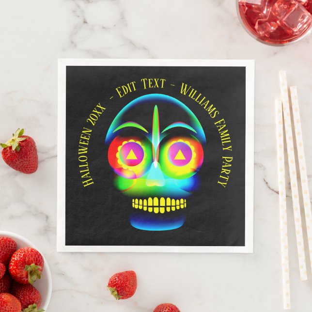 Halloween Namn Year Neon look Glow Blue Skull Pappersservett (Insitu)