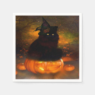 Halloween Napkin/Black Cat sitta på pumkin Pappersservett