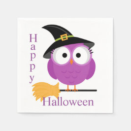 Halloween Napkin/Uggla med Witch Hat and Broom Pappersservett