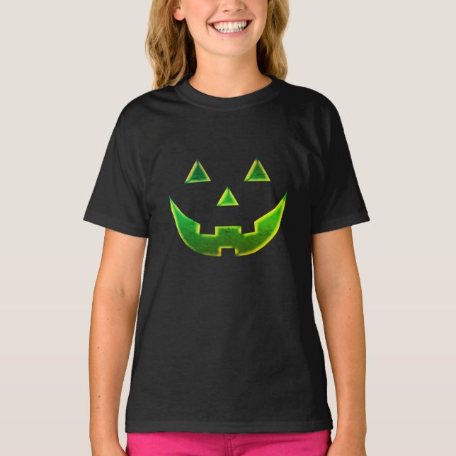 Halloween nära grönt Jack o lantern pumprungar T Shirt (Framsida)