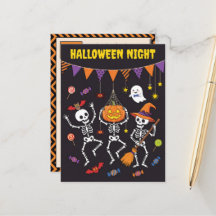 Halloween natt dansande skelett Postkort