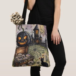 Halloween natt :Den skrämmande svarta pumpa vaktar Tygkasse