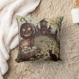 Halloween natt : Den skrämmande svarta pumpavakta Kudde